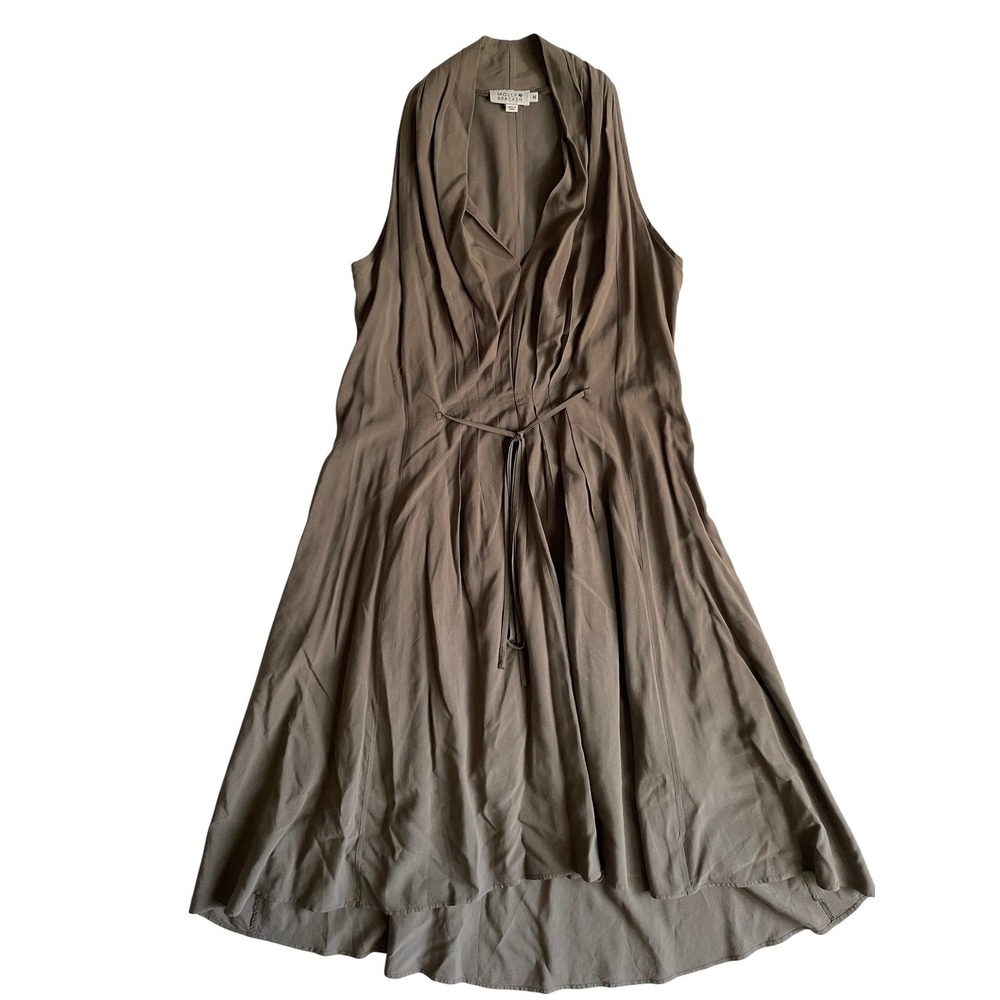 Molly Bracken Womens Dress Sleeveless Khaki Drawstring Waist Midi Casual M